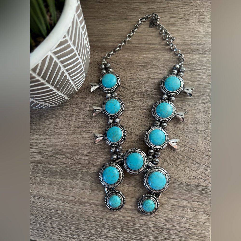 TURQUOISE SQUASH BLOSSOM NECKLACE